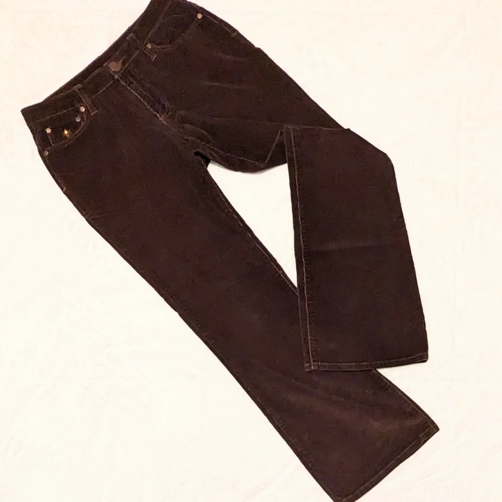 Fashion Bug Corduroy Flared Pants Dark Brown Stretch Embroidery Cotton Fall
